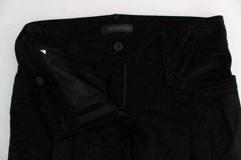 Pantalon capri à coupe évasée en coton velours noir d'Ermanno Scervino