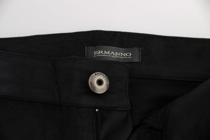 Pantalon noir en coton mélangé à coupe droite d'Ermanno Scervino