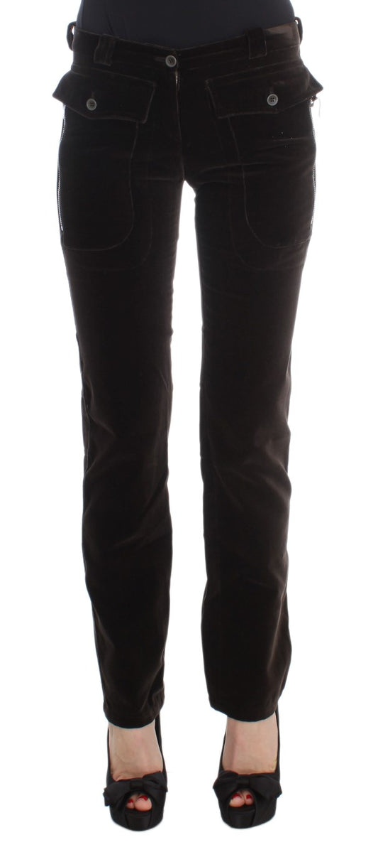 Pantalon slim en velours de coton marron avec zips d'Ermanno Scervino