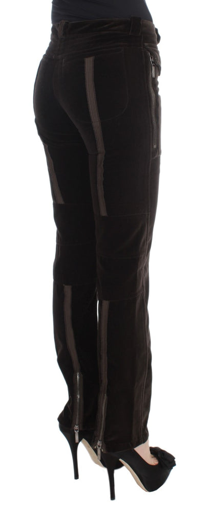 Pantalon slim en velours de coton marron avec zips d'Ermanno Scervino