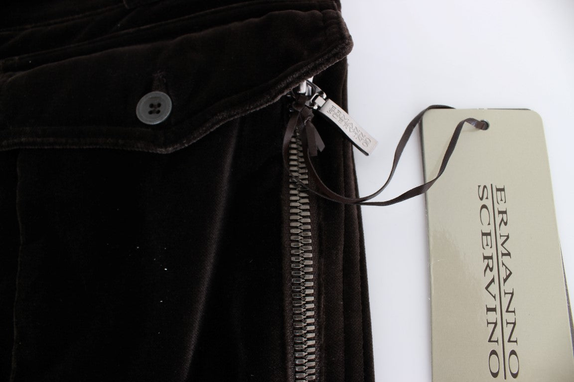 Pantalon slim en velours de coton marron avec zips d'Ermanno Scervino