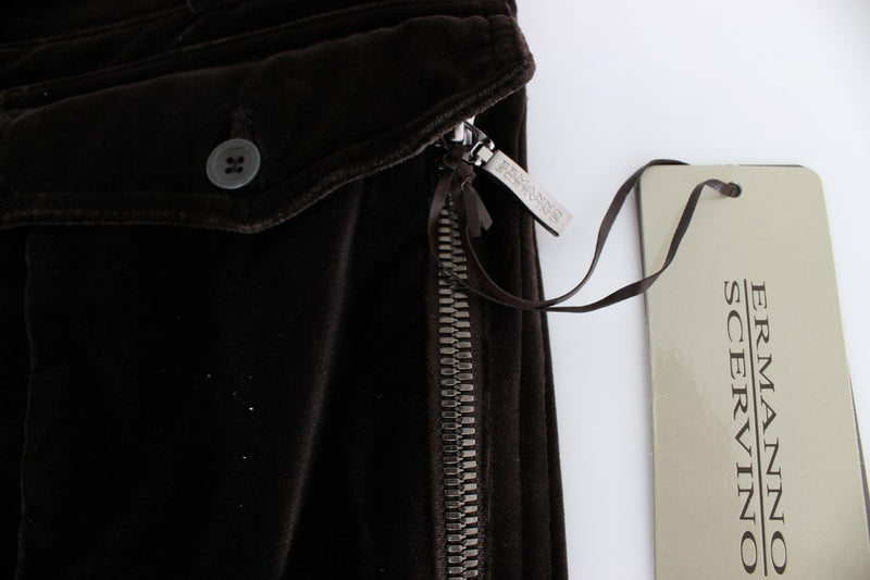 Pantalon slim en velours de coton marron avec zips d'Ermanno Scervino