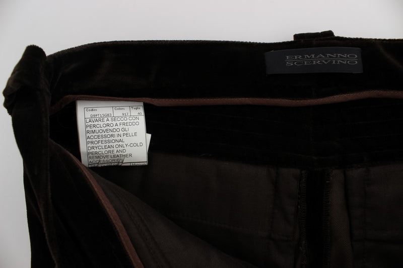 Pantalon slim en velours de coton marron avec zips d'Ermanno Scervino