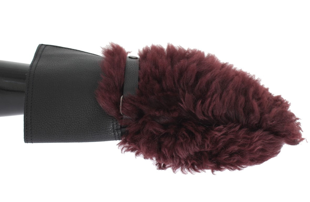Gants Dolce & Gabbana en cuir noir et peau lainée bordeaux