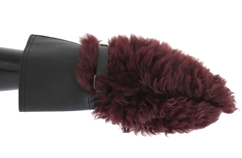 Dolce & Gabbana Zwarte Leren Bordeaux Schapenvacht Handschoenen