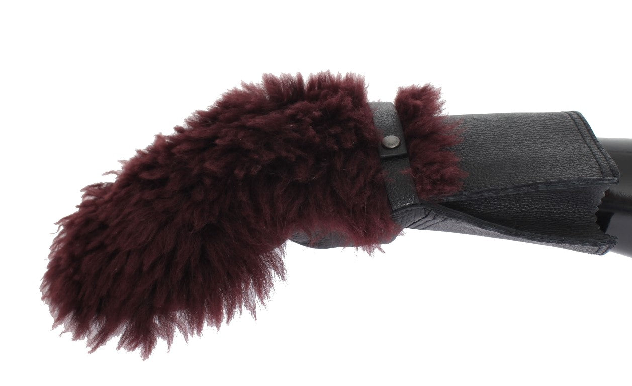 Gants Dolce & Gabbana en cuir noir et peau lainée bordeaux