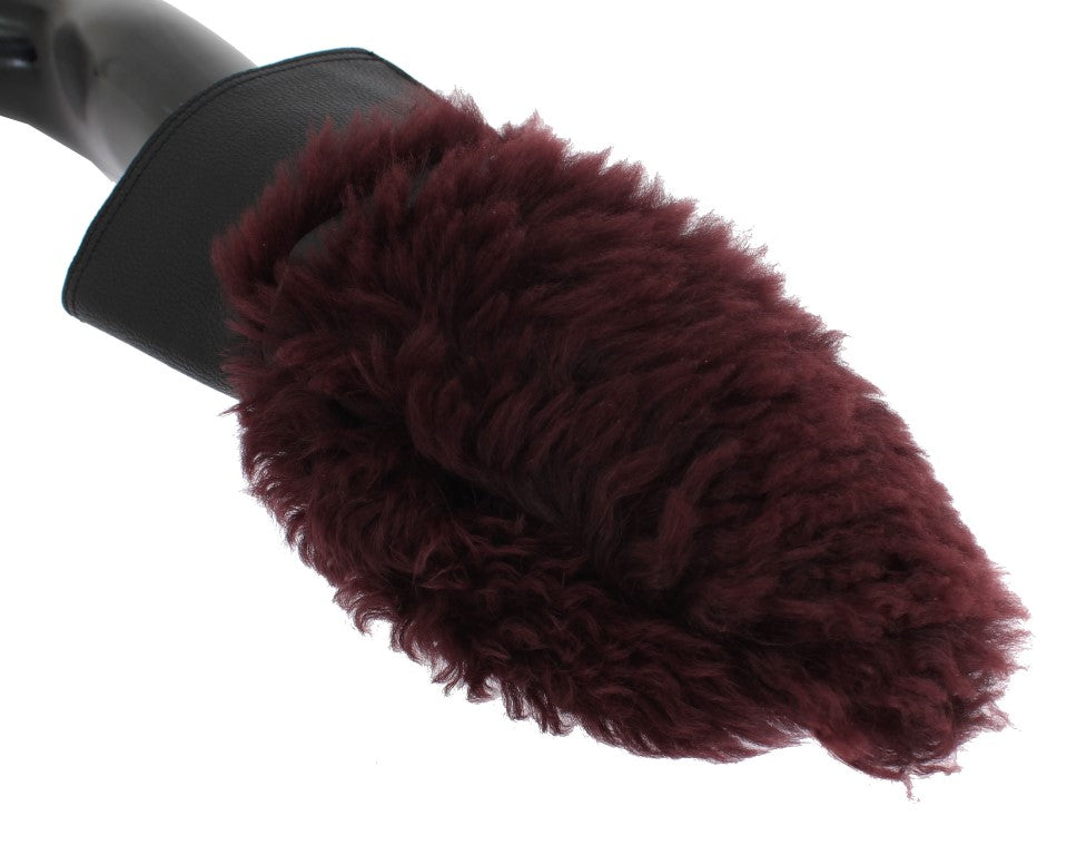 Gants Dolce & Gabbana en cuir noir et peau lainée bordeaux