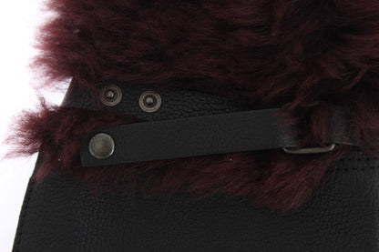 Gants Dolce & Gabbana en cuir noir et peau lainée bordeaux