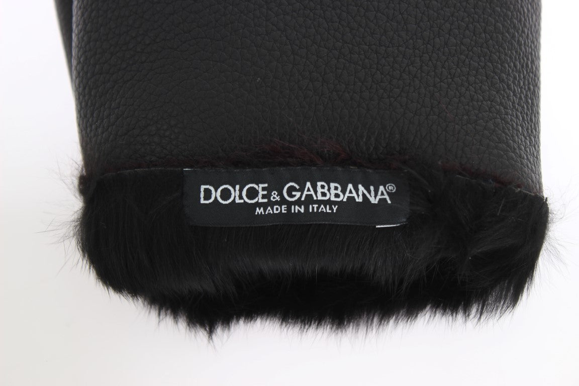 Gants Dolce & Gabbana en cuir noir et peau lainée bordeaux