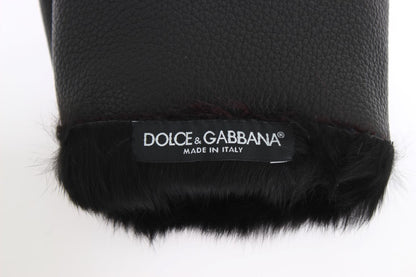Gants Dolce & Gabbana en cuir noir et peau lainée bordeaux