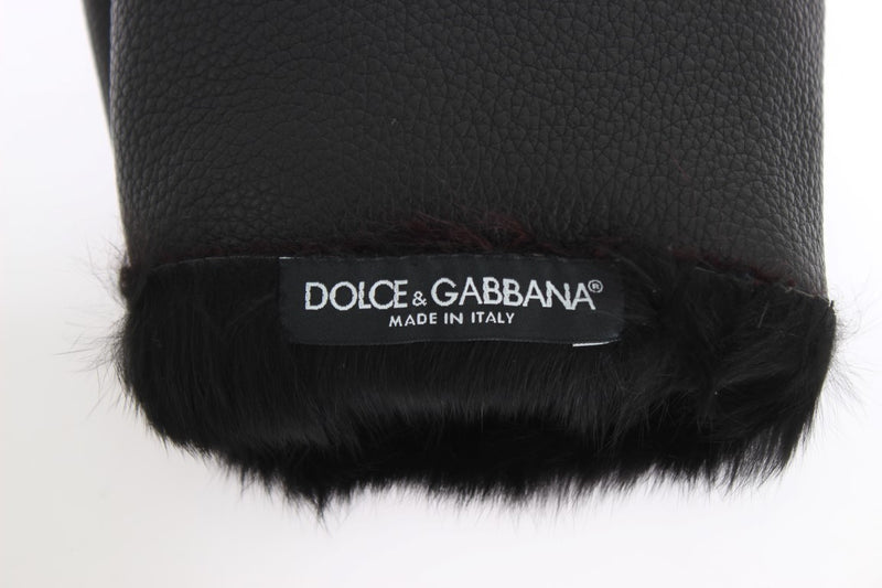 Dolce & Gabbana Zwarte Leren Bordeaux Schapenvacht Handschoenen