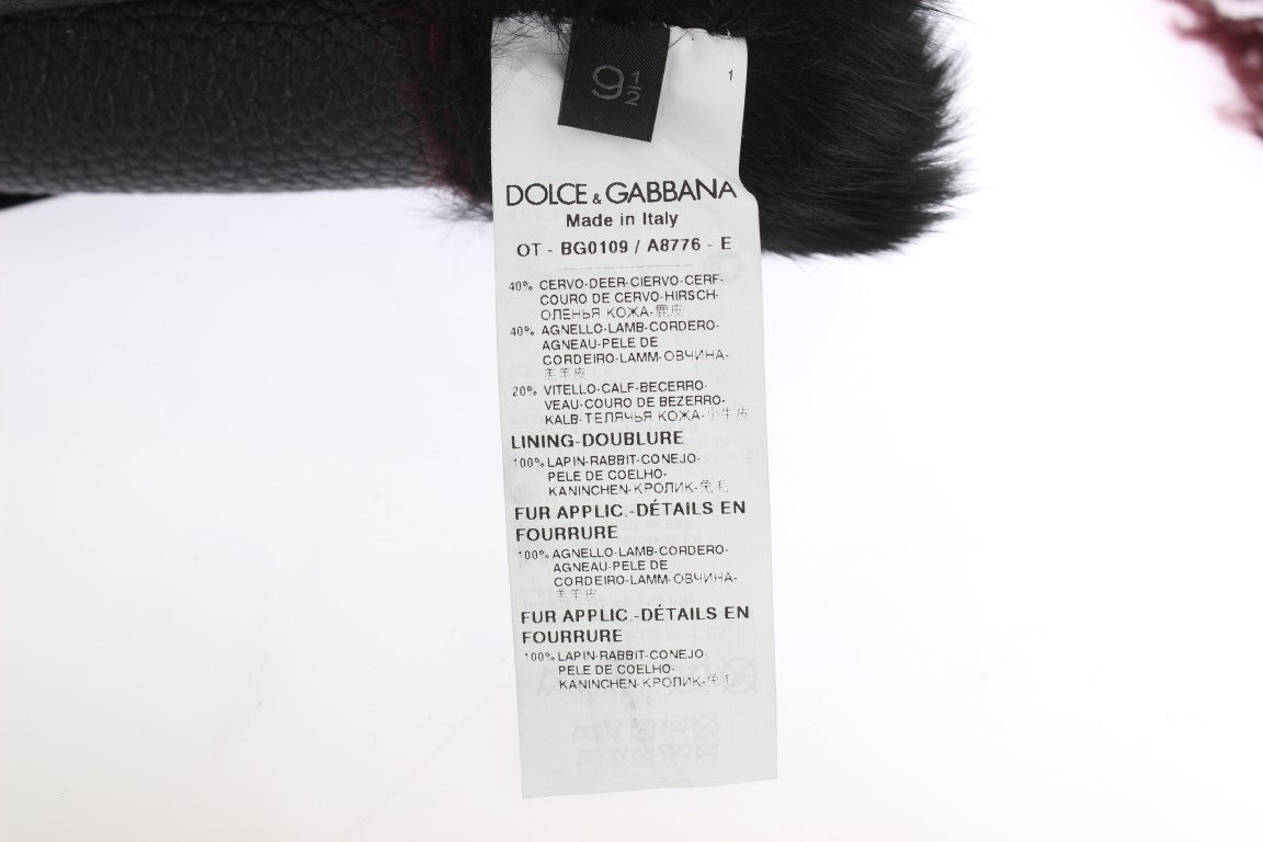 Gants Dolce & Gabbana en cuir noir et peau lainée bordeaux
