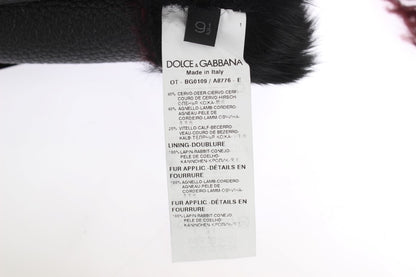 Gants Dolce & Gabbana en cuir noir et peau lainée bordeaux
