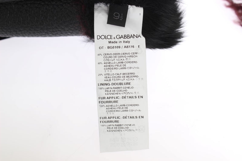 Dolce & Gabbana Zwarte Leren Bordeaux Schapenvacht Handschoenen