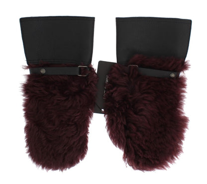 Gants Dolce & Gabbana en cuir noir et peau lainée bordeaux