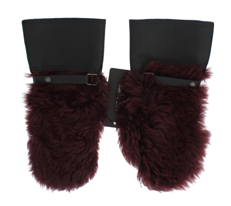 Dolce & Gabbana Zwarte Leren Bordeaux Schapenvacht Handschoenen