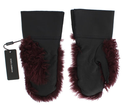 Gants Dolce & Gabbana en cuir noir et peau lainée bordeaux