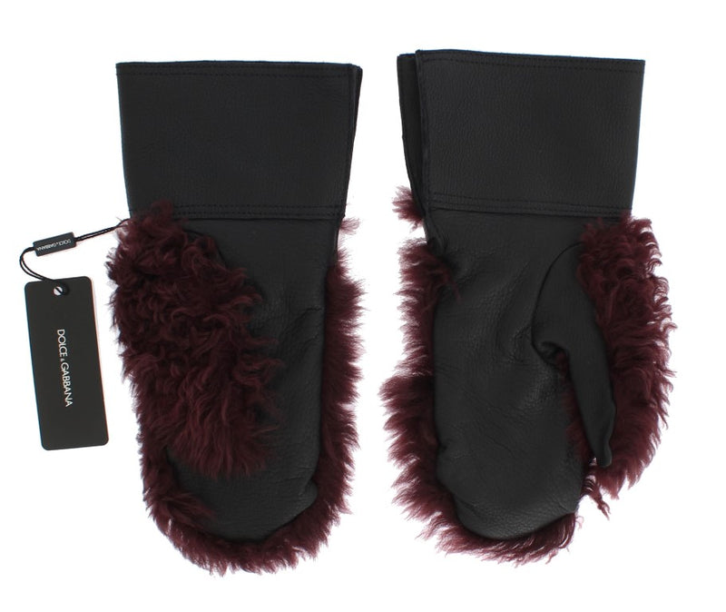Dolce & Gabbana Zwarte Leren Bordeaux Schapenvacht Handschoenen