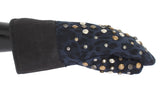 Gants Dolce & Gabbana en peau de mouton grise et léopard bleu clouté