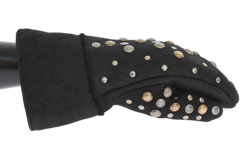 Dolce & Gabbana Grijze Wollen Schapenvacht Handschoenen met Studs