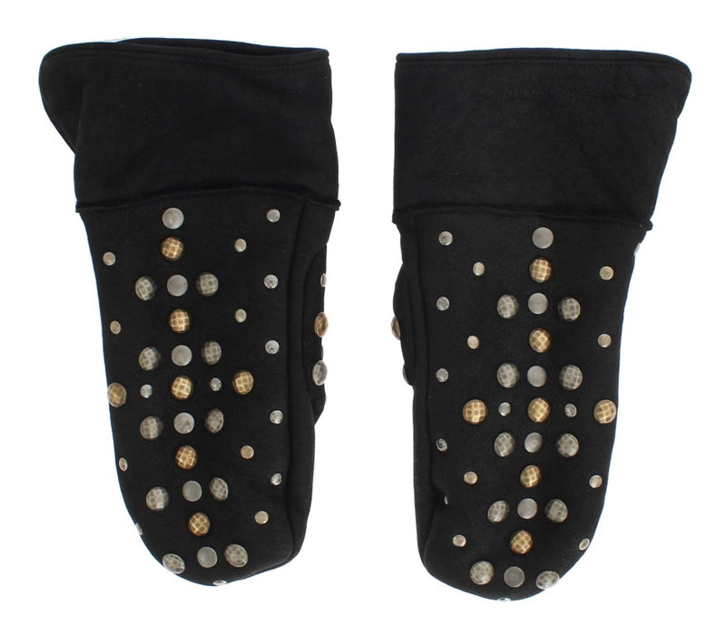 Dolce & Gabbana Grijze Wollen Schapenvacht Handschoenen met Studs