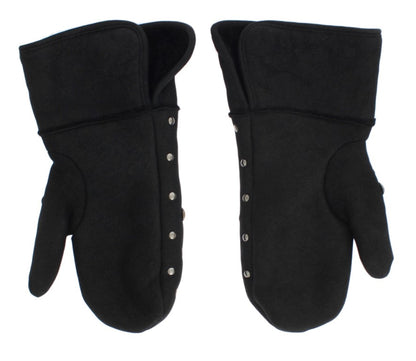 Dolce &amp; Gabbana Grijze Wollen Schapenvacht Handschoenen met Studs