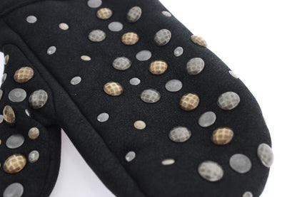 Dolce &amp; Gabbana Grijze Wollen Schapenvacht Handschoenen met Studs