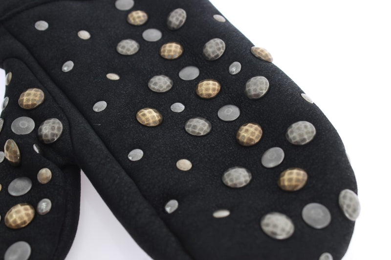 Dolce & Gabbana Grijze Wollen Schapenvacht Handschoenen met Studs