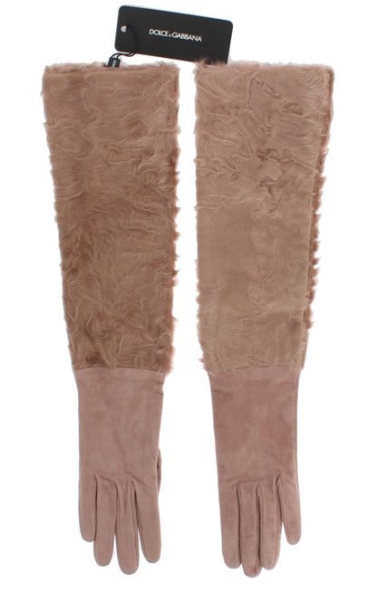 Gants de coude en daim beige et fourrure Xiangao Dolce &amp; Gabbana