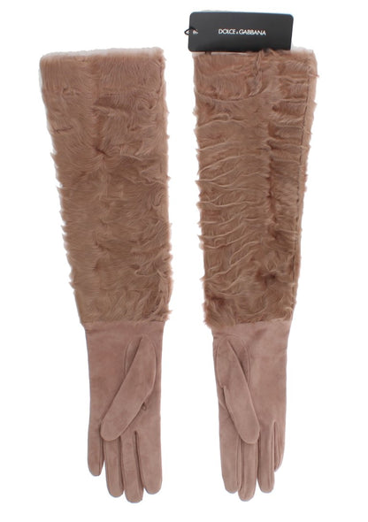Gants de coude en daim beige et fourrure Xiangao Dolce &amp; Gabbana