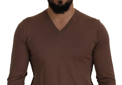 Pull en laine marron à col en V pour homme de Dolce & Gabbana