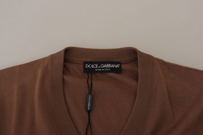 Pull en laine marron à col en V pour homme de Dolce & Gabbana