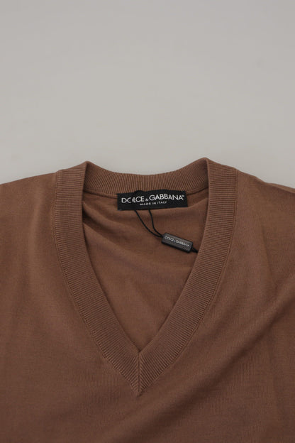 Pull en laine marron à col en V pour homme de Dolce & Gabbana