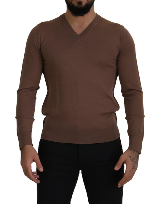 Pull en laine marron à col en V pour homme de Dolce & Gabbana