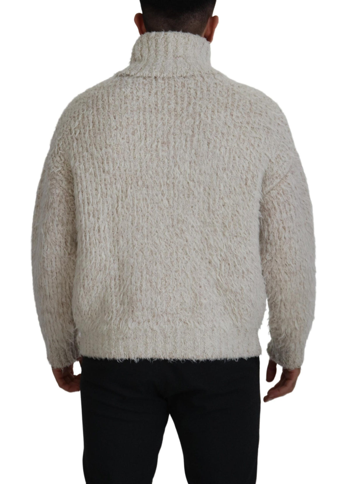 Pull en laine à col montant en tricot crème de Dolce &amp; Gabbana
