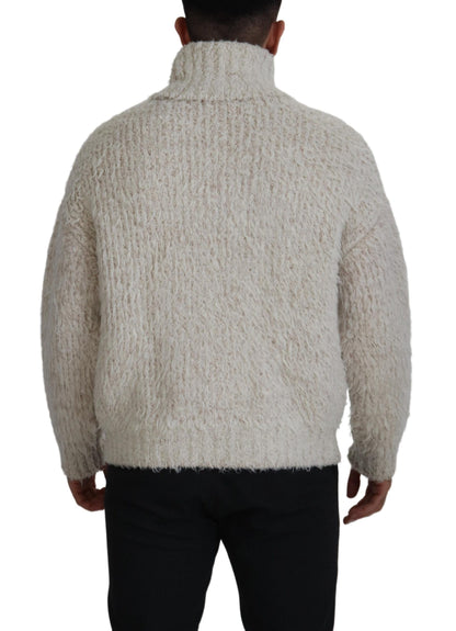 Pull en laine à col montant en tricot crème de Dolce & Gabbana