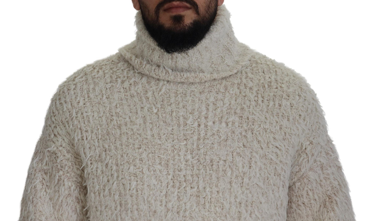 Pull en laine à col montant en tricot crème de Dolce &amp; Gabbana