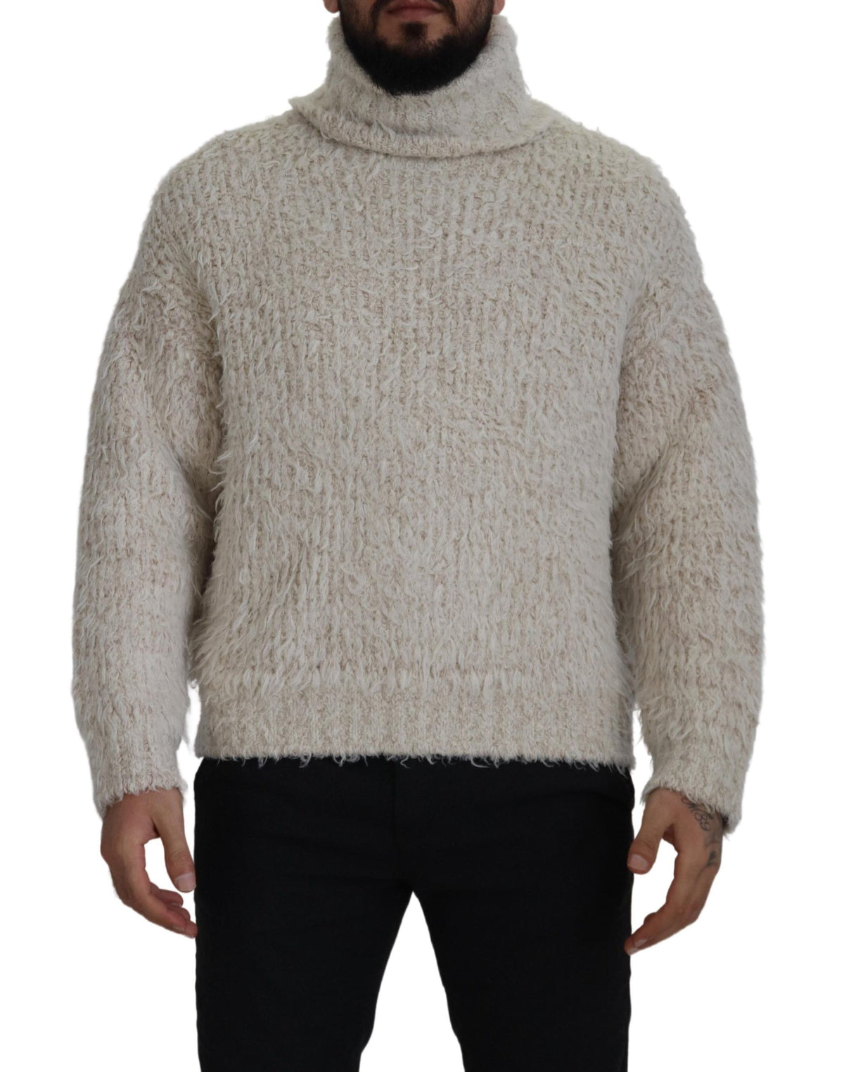 Pull en laine à col montant en tricot crème de Dolce &amp; Gabbana