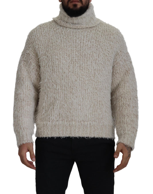 Pull en laine à col montant en tricot crème de Dolce & Gabbana