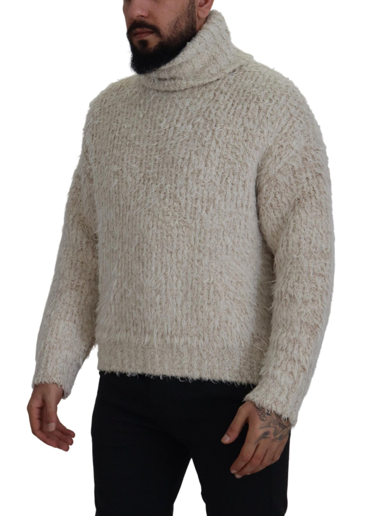 Pull en laine à col montant en tricot crème de Dolce &amp; Gabbana