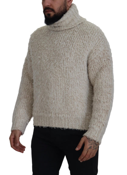 Pull en laine à col montant en tricot crème de Dolce & Gabbana