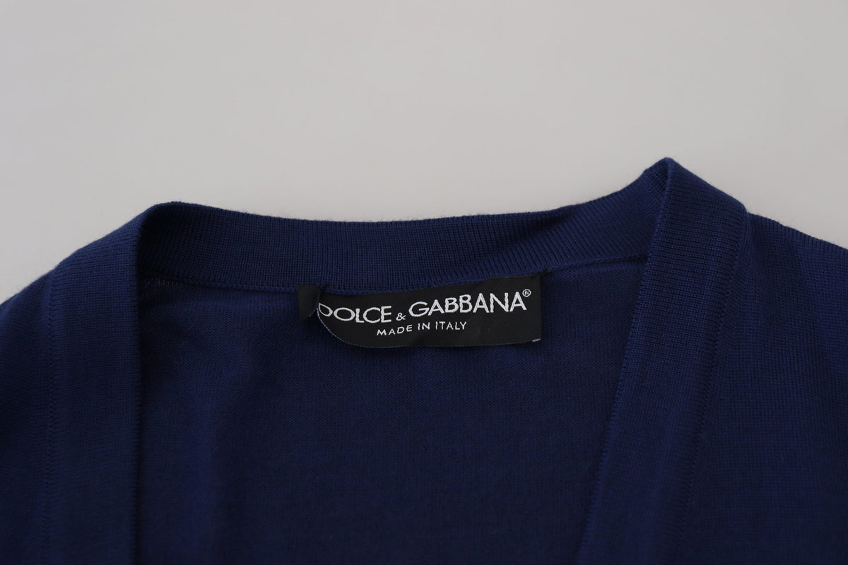 Cardigan en laine bleu à col en V et boutons de Dolce &amp; Gabbana