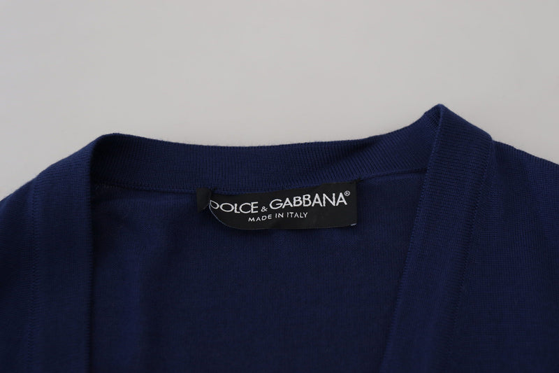 Dolce &amp; Gabbana blauwe wollen V-hals cardigan met knopen