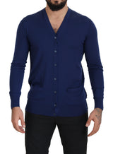 Cardigan en laine bleu à col en V et boutons de Dolce &amp; Gabbana