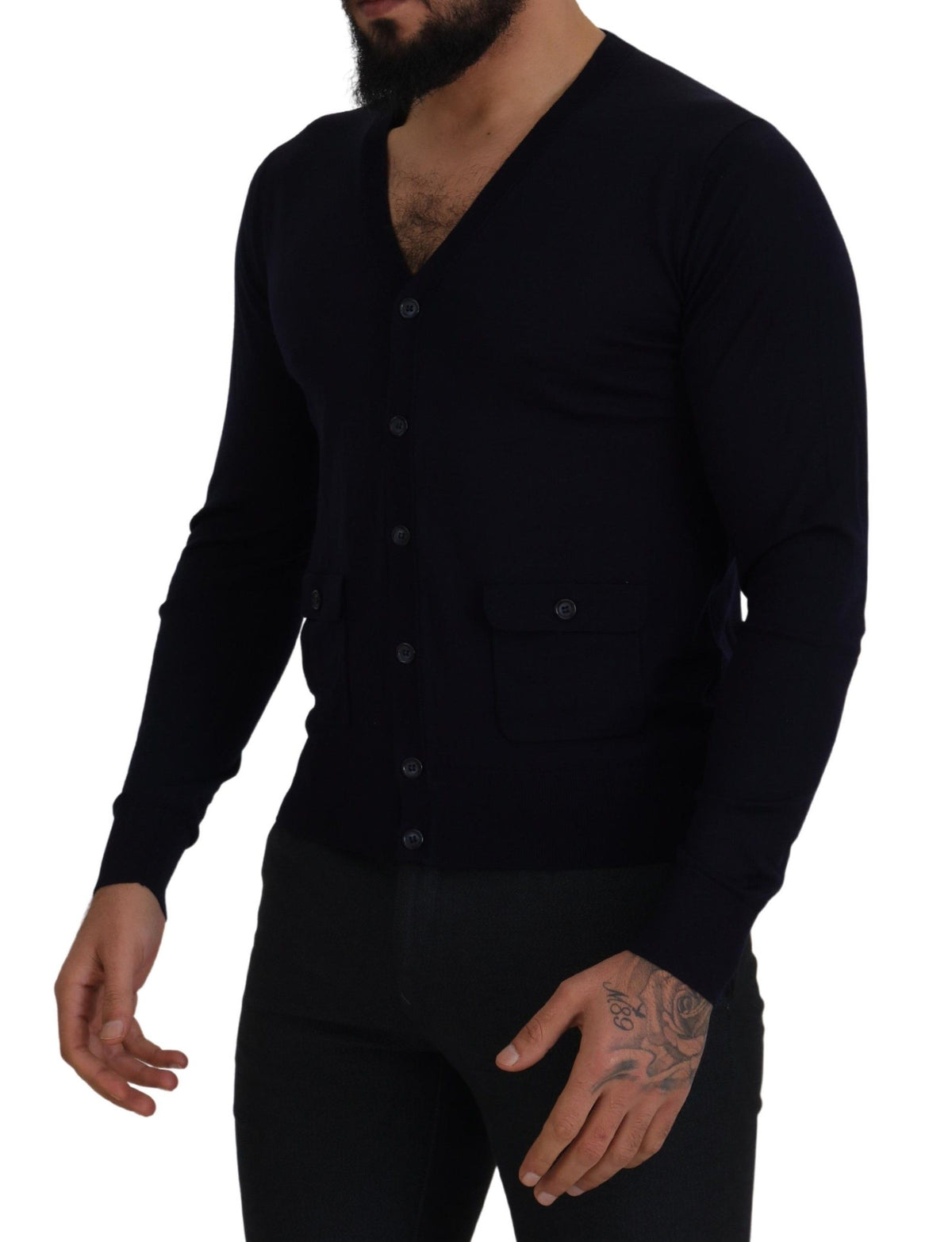 Cardigan en laine bleu STAFF de Dolce &amp; Gabbana