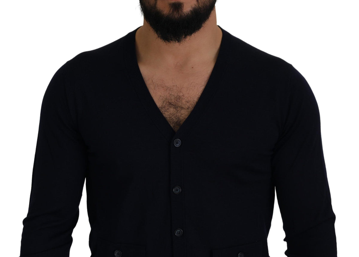 Cardigan en laine bleu STAFF de Dolce &amp; Gabbana