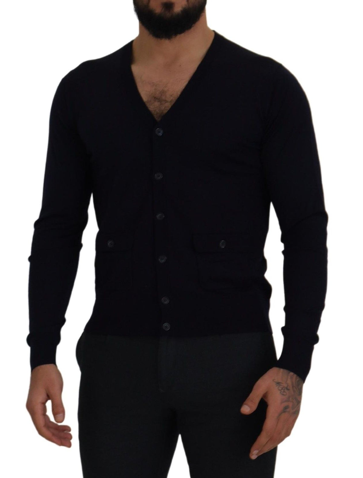Cardigan en laine bleu STAFF de Dolce &amp; Gabbana
