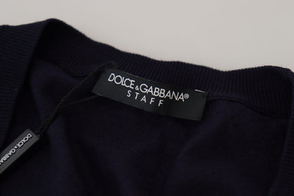 Cardigan en laine bleu STAFF de Dolce & Gabbana