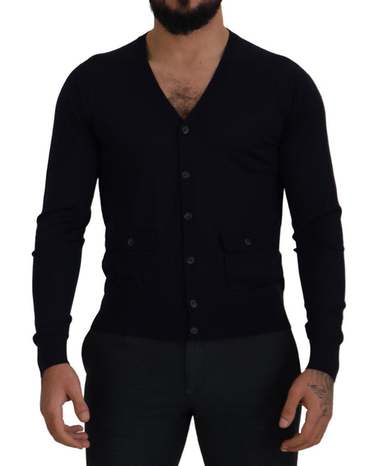 Cardigan en laine bleu STAFF de Dolce & Gabbana