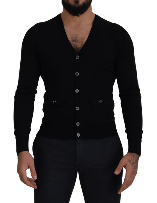 Cardigan en laine noire à boutons de Dolce & Gabbana